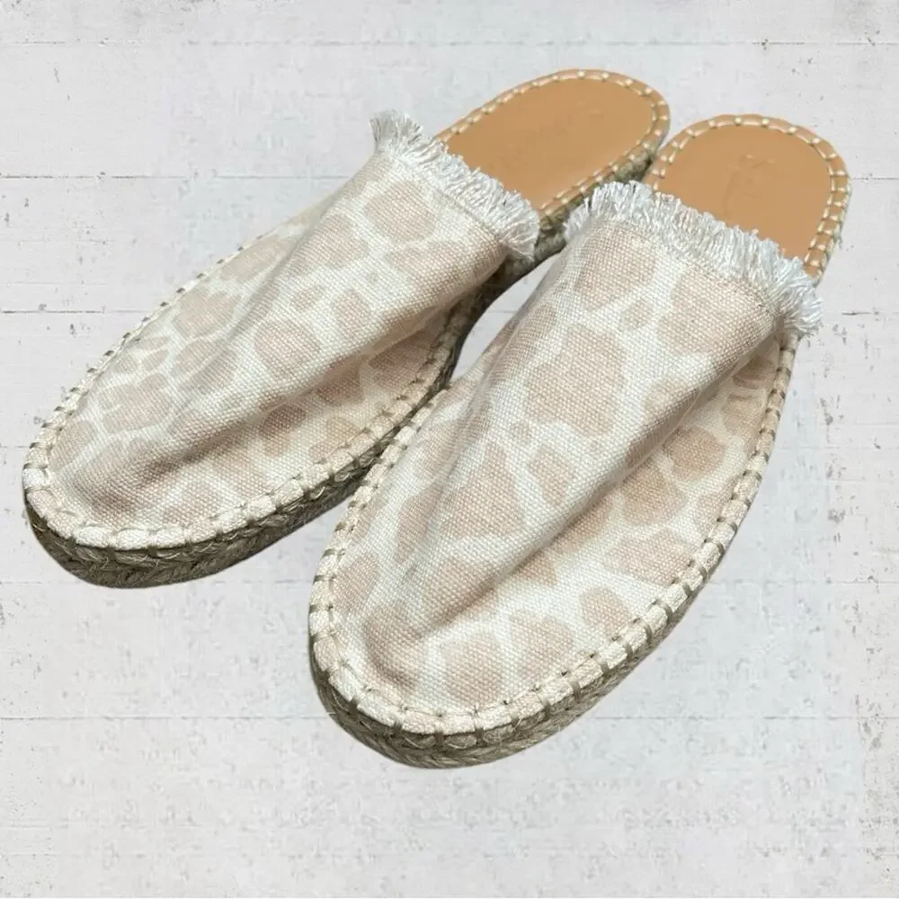 Splendid Jessica Espadrille Ivory Cheetah Slip on Mule Slides Canvas Size 8